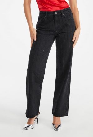 Carter Rhinestone Mid Rise Straight Leg Jeans