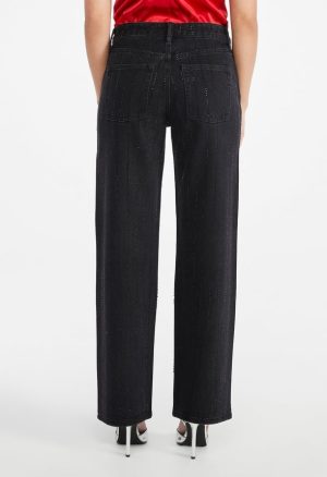 Carter Rhinestone Mid Rise Straight Leg Jeans