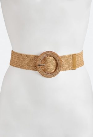 Lena Raffia Belt With Oval Buckle