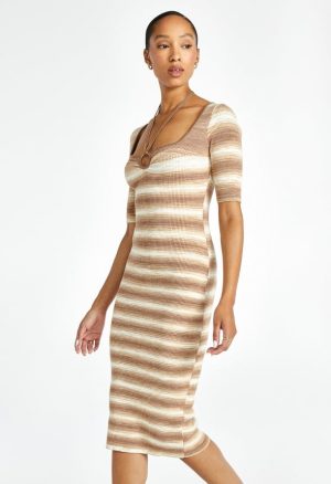 Square Neck Ribbed Halter Midi Dress