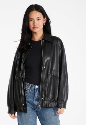 Faux Leather Oversized Bomber