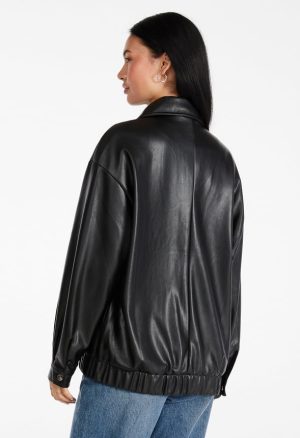 Faux Leather Oversized Bomber