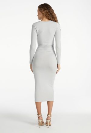 Ruched Long Sleeve Midi Dress