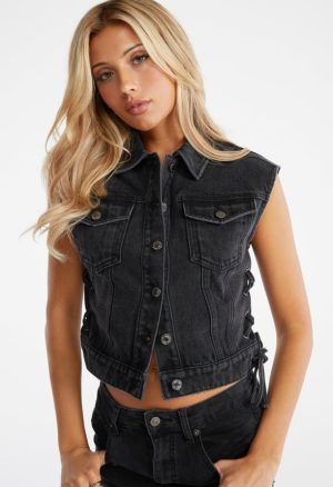 Lace Up Denim Vest