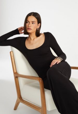 Square Neck Long Sleeve Maxi Dress