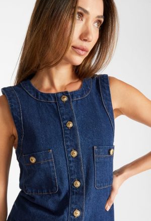 Denim Button Front Shift Dress