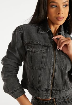 Zip Cropped Denim Jacket