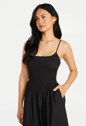 Smocked Poplin Maxi Dress