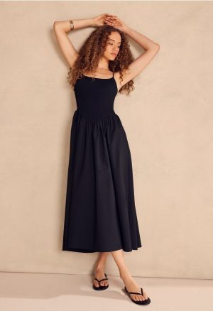 Smocked Poplin Maxi Dress