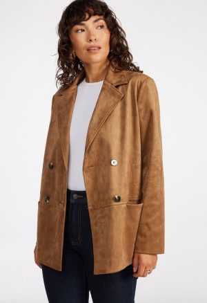 Faux Suede Double Breasted Blazer