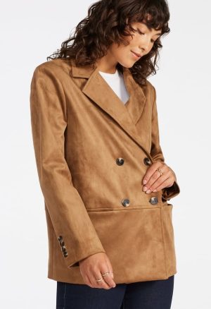 Faux Suede Double Breasted Blazer