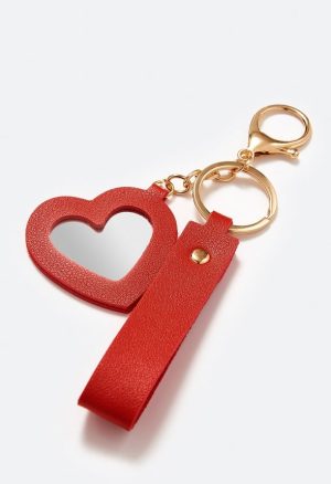Emma Faux Leather Key Ring With Heart Mirror Charm