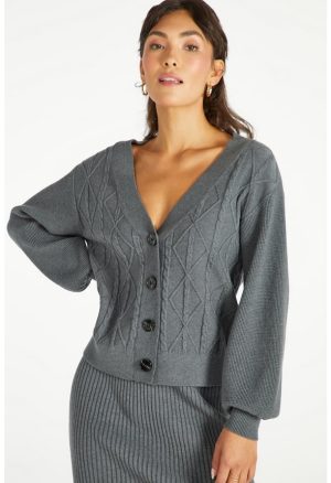 Cable Boxy Short Cardigan