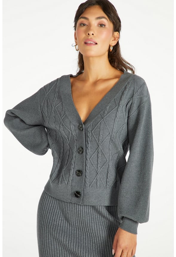 Cable Boxy Short Cardigan
