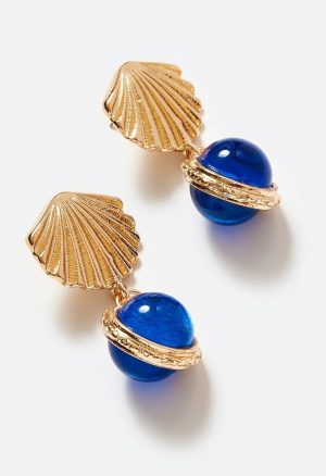 Cai Shell Stud Earrings With Glass Bead Drop