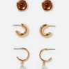 3-Pair Kira Mixed Stud & Hoops With Smooth Stone & Pearl Details