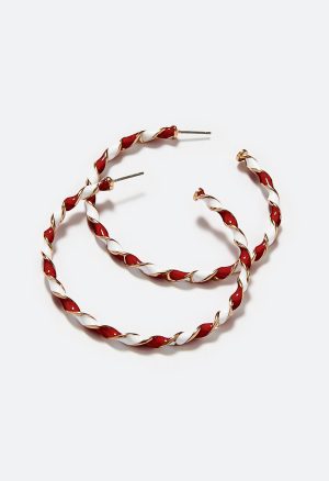 Joy Candy Cane Enamel Hoop Earrings