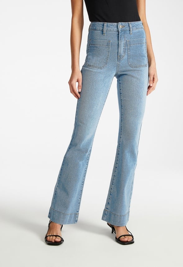 Patch Pocket Flare Leg Jeans