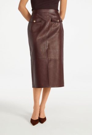Faux Leather Utility Midi Skirt