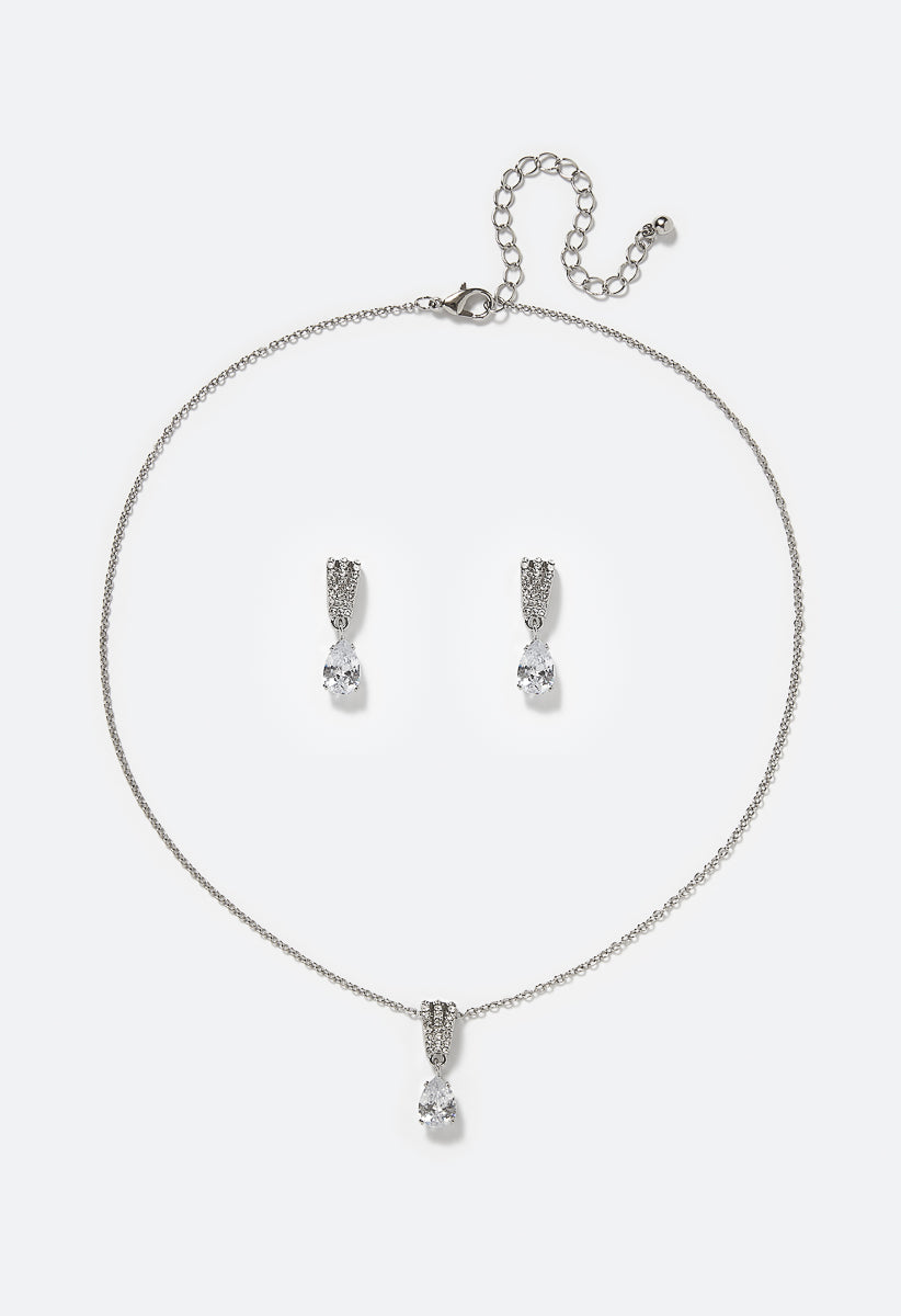 Liz Glass Stone Teardrop Earring And Pendant Necklace Set