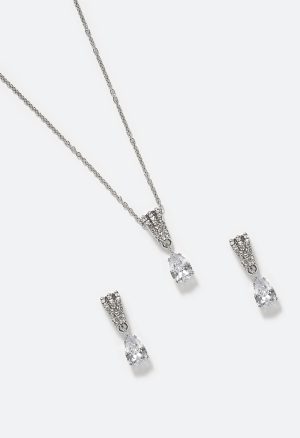 Liz Glass Stone Teardrop Earring And Pendant Necklace Set