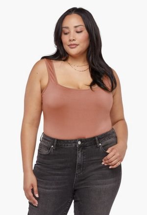Plus Size Square Neck Sleeveless Bodysuit