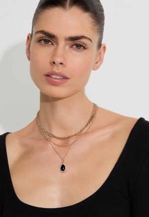 Jodi Stone Set Chain And Taerdrop Layer Necklace