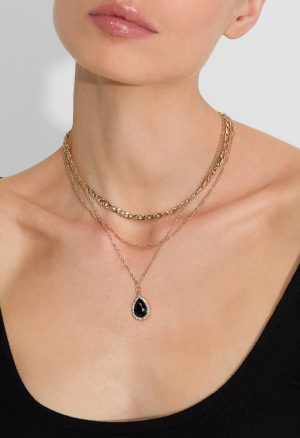 Jodi Stone Set Chain And Taerdrop Layer Necklace