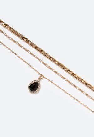 Jodi Stone Set Chain And Taerdrop Layer Necklace