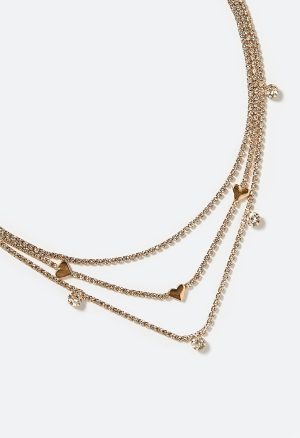 My Heart Glass Stone And Heart 3 Row Necklace