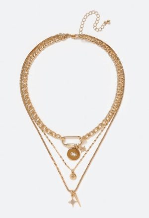 3-Rows Kate Necklace With Mix Charms And Carabiner Clasp