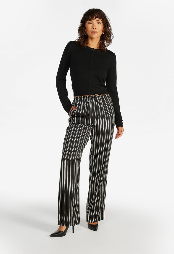 Satin Striped Wide Leg Pants