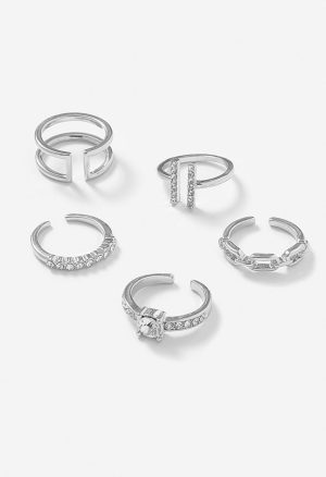 5-Piece Rae Ring Set With Glass Stone And Metal Mix Bands