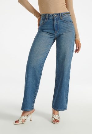 High Rise Relaxed With Chain Trim Jeans