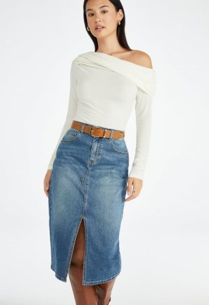Evan Denim Midi Skirt