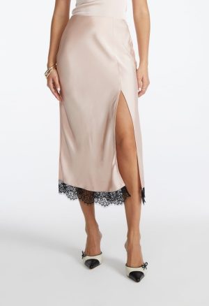 Satin Lace Midi Skirt