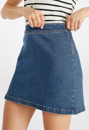 Denim Button Mini A-Line Skirt