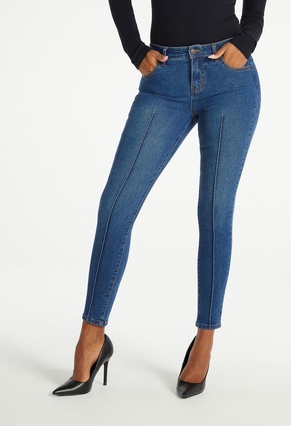 Mid Rise Pintuck Ankle Skinny Jeans