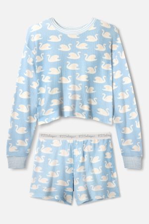 Boyfriend Boxer Swans-A-Swimming PJ Short Set