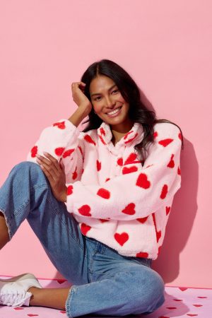 Let’s Get Cozy Heart Print Plush Pullover