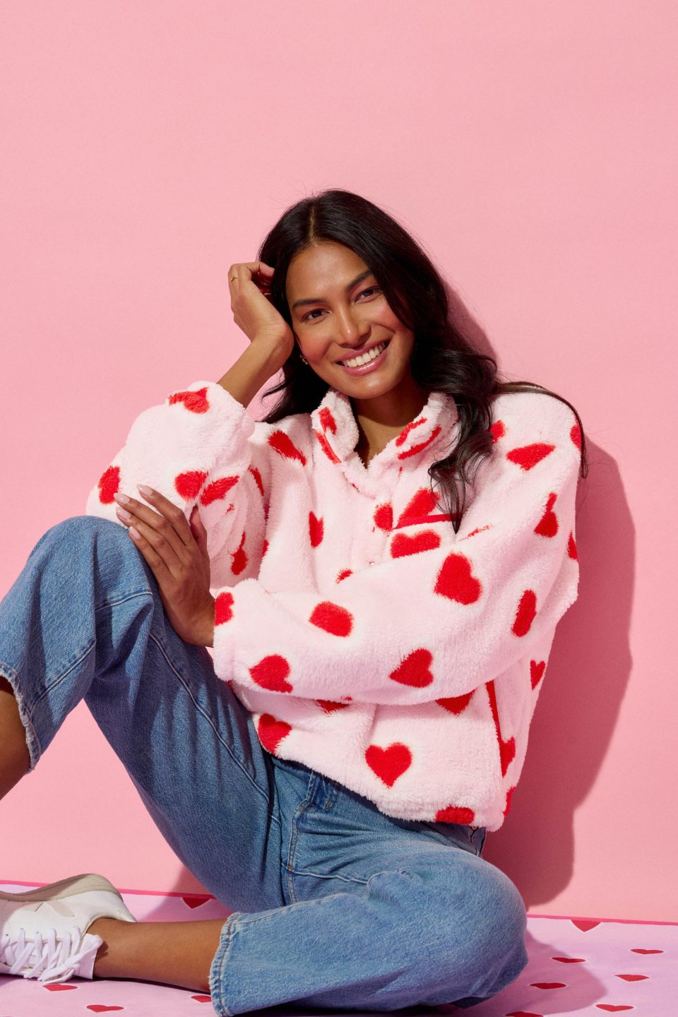 Let's Get Cozy Heart Print Plush Pullover