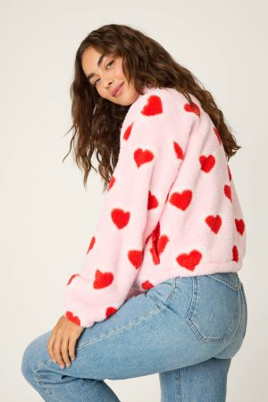 Let’s Get Cozy Heart Print Plush Pullover