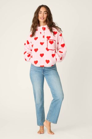 Let’s Get Cozy Heart Print Plush Pullover