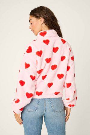 Let’s Get Cozy Heart Print Plush Pullover