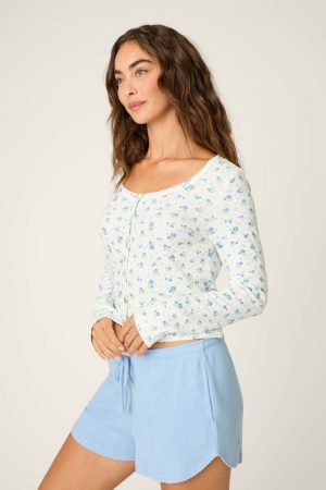 More Amour Ditsy Floral Long Sleeve Pointelle Top