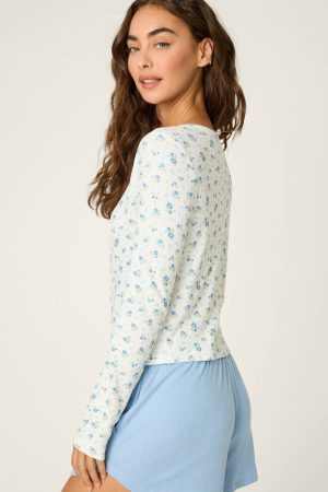 More Amour Ditsy Floral Long Sleeve Pointelle Top